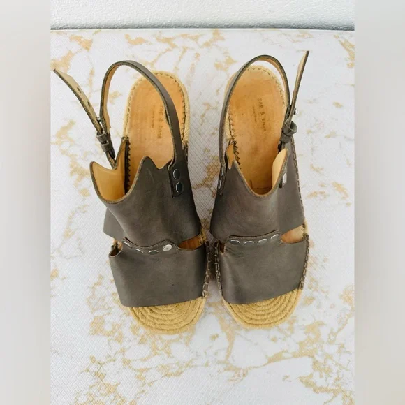 RAG & BONE Sayre II Gray Leather Espadrilles Sandal Studded Slingback - Picture 5 of 7